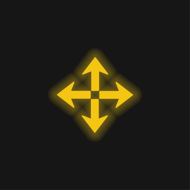 Flecha propagación símbolo amarillo brillante icono de neón - Vector, imagen