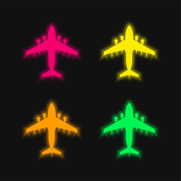Lentokone nelivärinen hehkuva neon vektori kuvake - Vektori, kuva