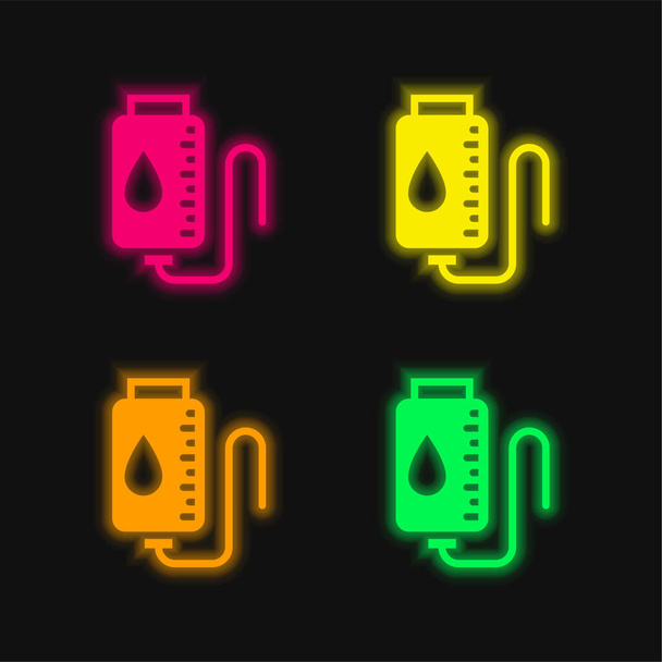 Krevní transfúze čtyři barvy zářící neonový vektor ikona - Vektor, obrázek