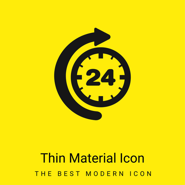 24 horas de tiempo con flecha curva mínimo icono de material amarillo brillante - Vector, Imagen