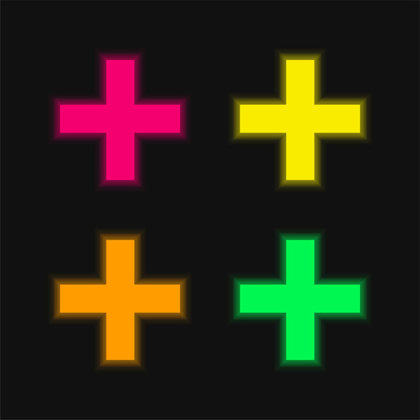 Addizioni Operazione quattro colori luminosi icona vettoriale al neon - Vettoriali, immagini