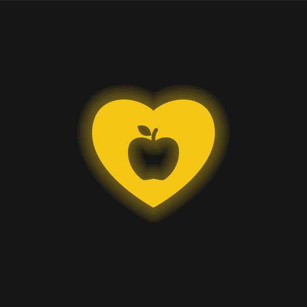 Apple Lover yellow glowing neon icon - Vector, Image