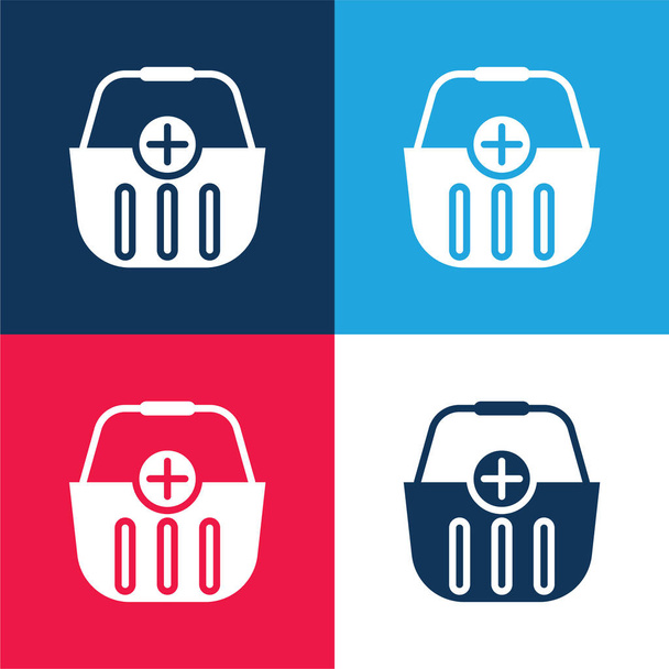 Añadir al carrito conjunto de iconos mínimo de cuatro colores azul y rojo - Vector, Imagen