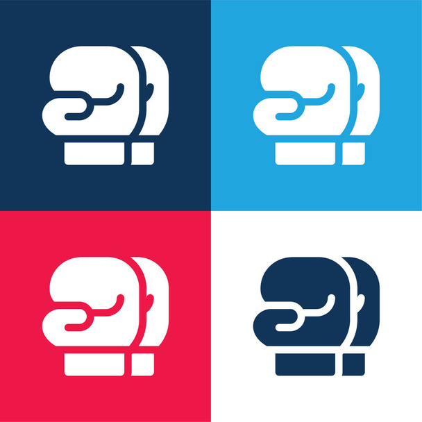 Guantes de Boxeo azul y rojo de cuatro colores mínimo icono conjunto - Vector, Imagen