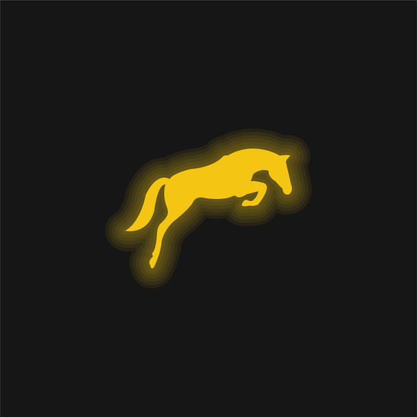 Чорний Стрибаючий кінь з обличчям Дивлячись на землю жовтий блискучий неоновий значок
 - Вектор, зображення