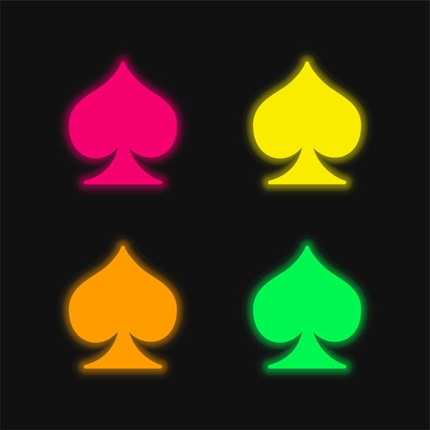 Pik-As vier Farben leuchten Neon-Vektor-Symbol - Vektor, Bild