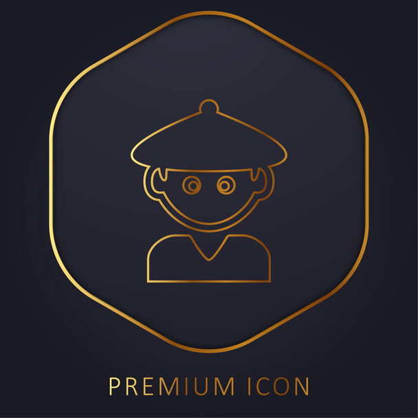 Chico con Sombrero Chino línea dorada logotipo premium o icono - Vector, Imagen