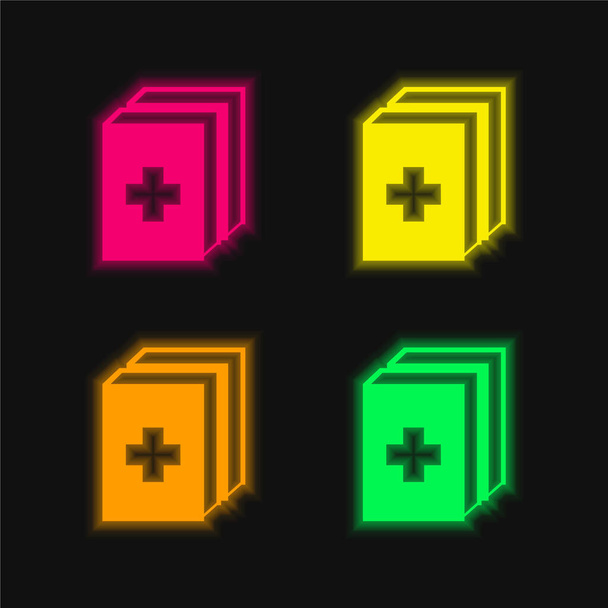 2 Φαρμακευτικό κιτ τεσσάρων χρωμάτων λαμπερό εικονίδιο διάνυσμα νέον - Διάνυσμα, εικόνα