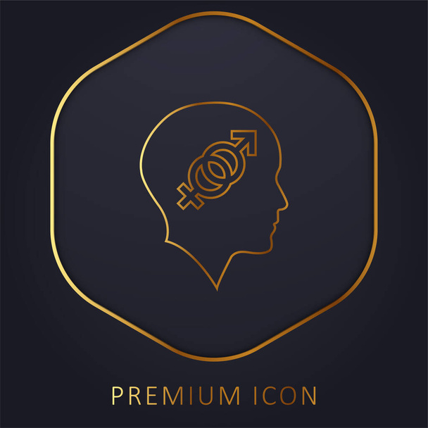 Cabeza calva con símbolos sexuales línea dorada logotipo premium o icono - Vector, imagen