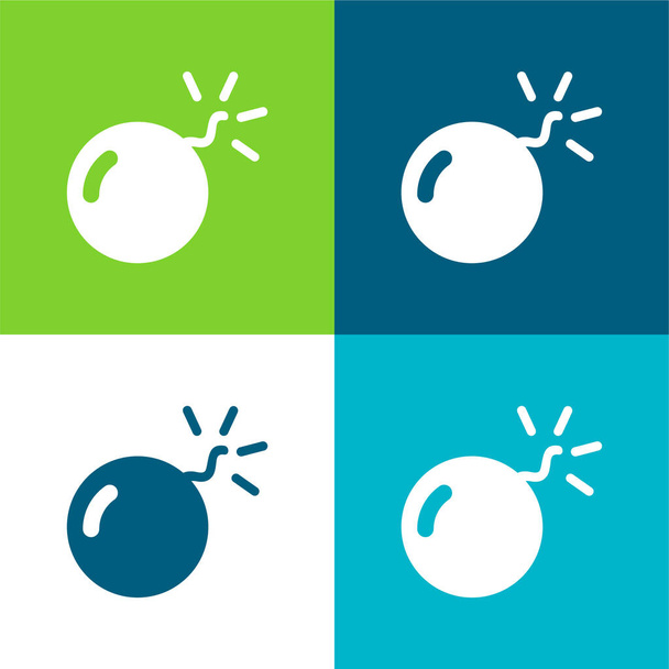 Bomba plana de cuatro colores icono mínimo conjunto - Vector, Imagen