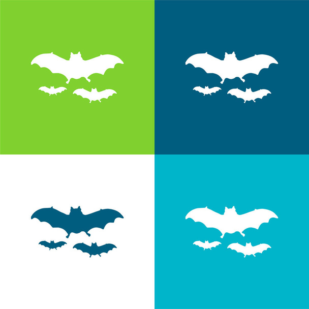 Летучие мыши Flat четыре цвета минимальный набор значков - Вектор,изображение