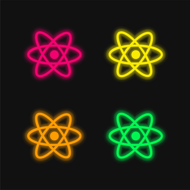 Символ атома 4 цвета светящийся неоновый вектор значок - Вектор,изображение