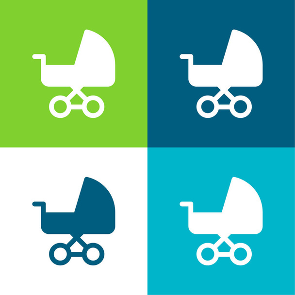 Bebek Arabası Düz 4 renk simgesi seti - Vektör, Görsel