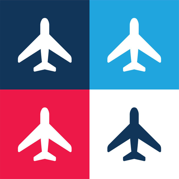 Самолёт синий и красный четыре цвета минимальный набор значков - Вектор,изображение