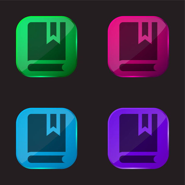 Agenda quattro colore icona pulsante di vetro - Vettoriali, immagini
