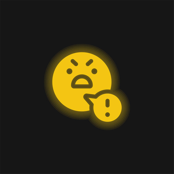 Icono de neón brillante amarillo enojado - Vector, imagen