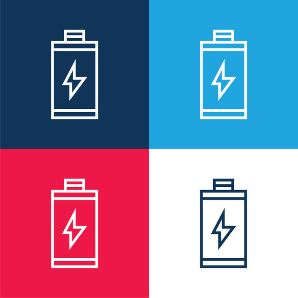 バッテリー青と赤の4色の最小アイコンセット - ベクター画像