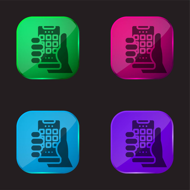 Aplicación icono de botón de cristal de cuatro colores - Vector, Imagen