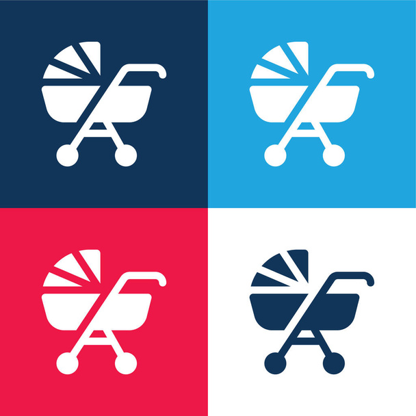 Baby Passeggino blu e rosso set di icone minimali a quattro colori - Vettoriali, immagini