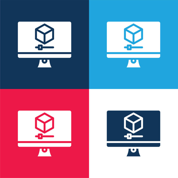 3D Grafika modrá a červená čtyři barvy minimální ikona nastavena - Vektor, obrázek