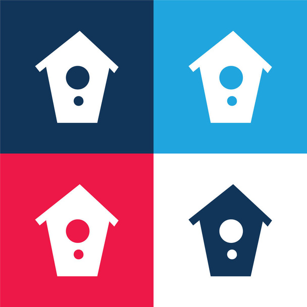 Casa de pássaros azul e vermelho conjunto de ícones mínimos de quatro cores - Vetor, Imagem