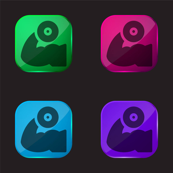 Biceps four color glass button icon - Vector, Image
