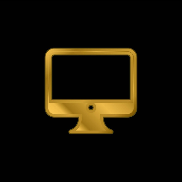 Büyük Bilgisayar Monitörü altın kaplamalı metalik simge veya logo vektörü - Vektör, Görsel
