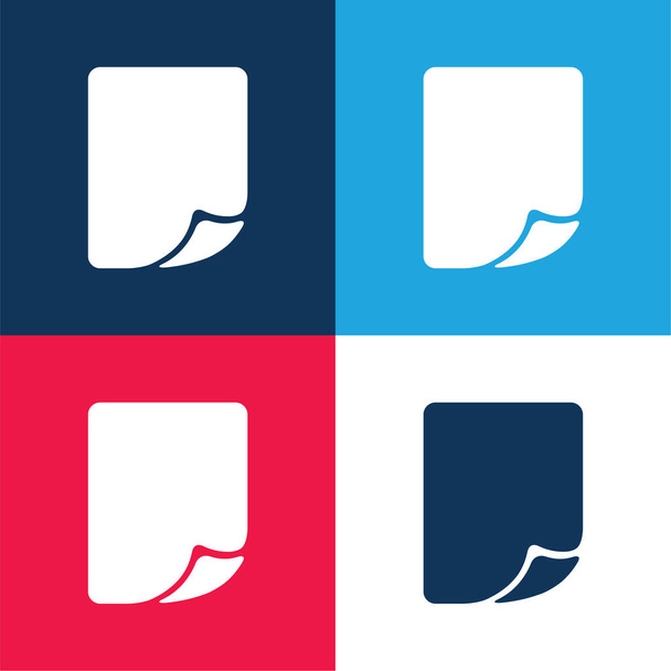 Página en blanco doblado esquina azul y rojo conjunto de iconos mínimo de cuatro colores - Vector, imagen