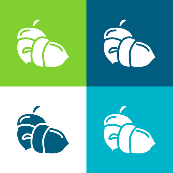 Acorn Flat conjunto de iconos mínimos de cuatro colores - Vector, Imagen
