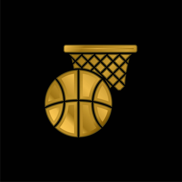 バスケットボールゴールドメッキ金属アイコンまたはロゴベクトル - ベクター画像