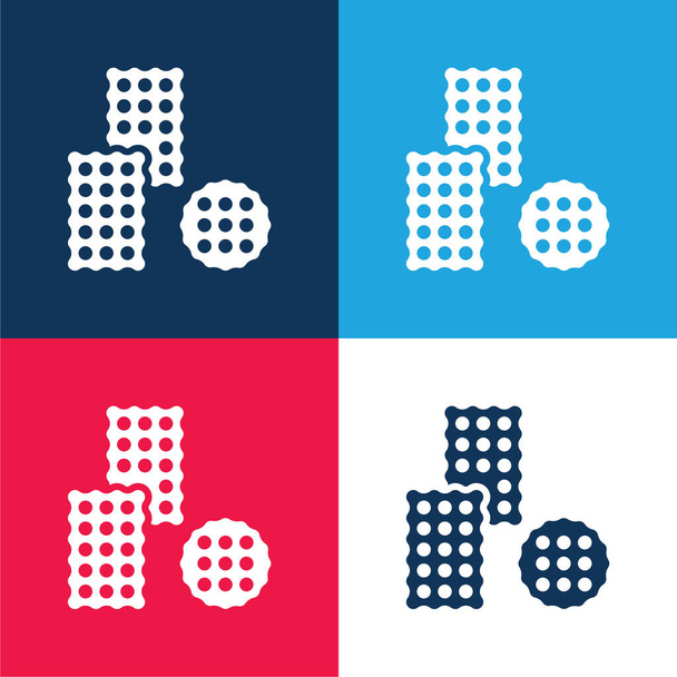 Biscuit blue and red four color minimal icon set - Vector, Image