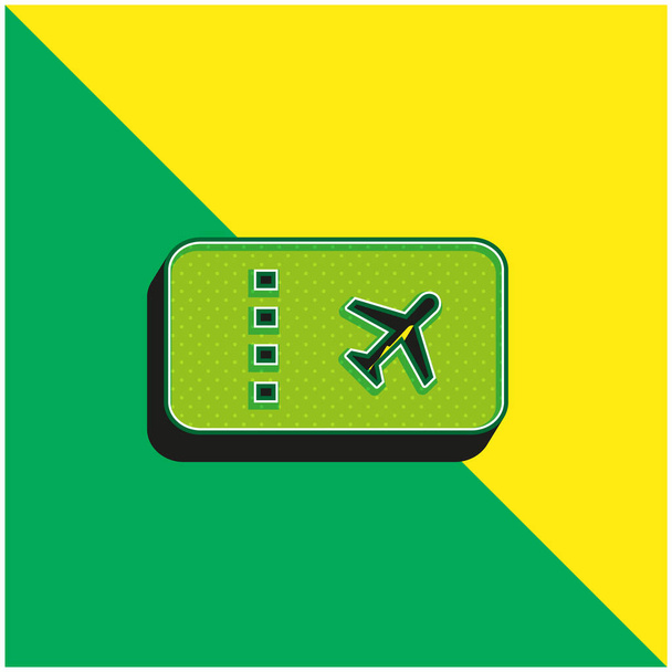 Billet d'avion Logo vectoriel 3D moderne vert et jaune - Vecteur, image