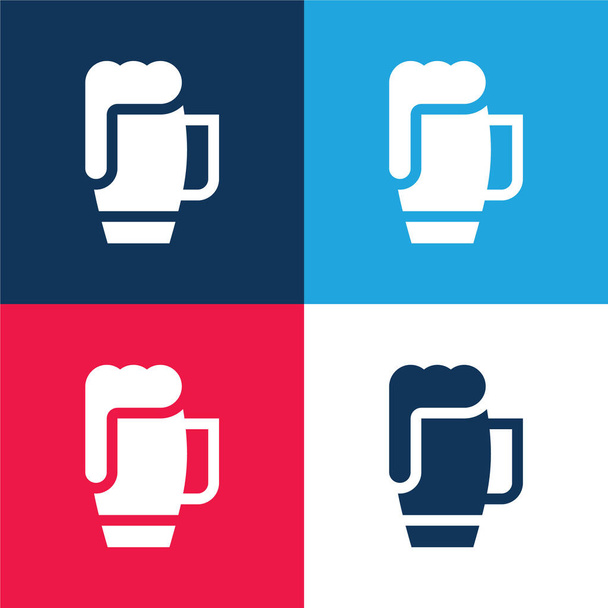 Caneca de cerveja azul e vermelho quatro cores conjunto de ícones mínimos - Vetor, Imagem