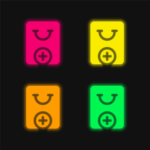 Lisää Ostoskoriin neljä väriä hehkuva neonvektori kuvake - Vektori, kuva