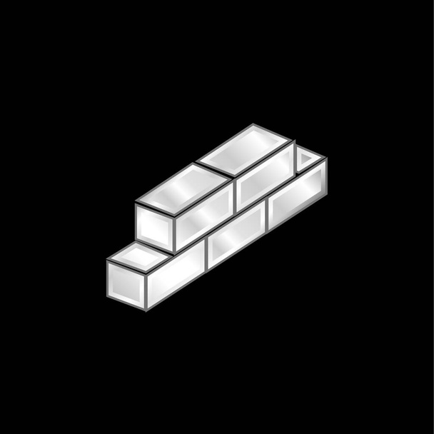 Bricks silver plated metallic icon - Vector, Image