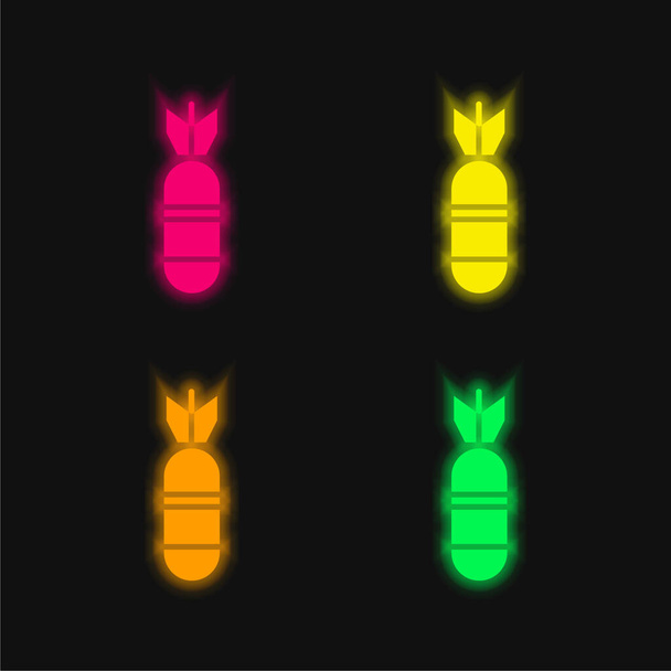 Bomb four color glowing neon vector icon - Vector, Image