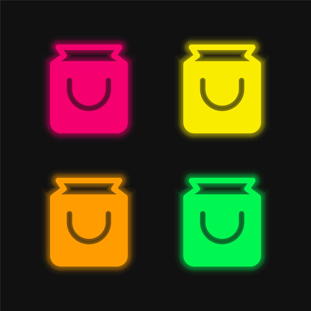 Bolsa de cuatro colores brillante icono de vectores de neón - Vector, imagen