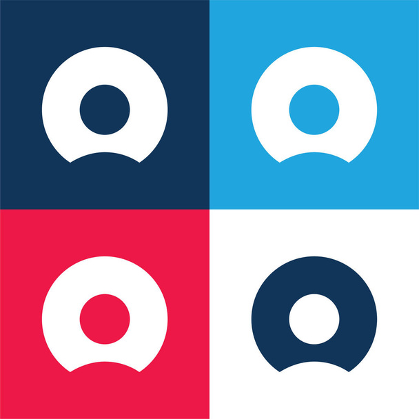 Bijten Donut blauw en rood vier kleuren minimale pictogram set - Vector, afbeelding