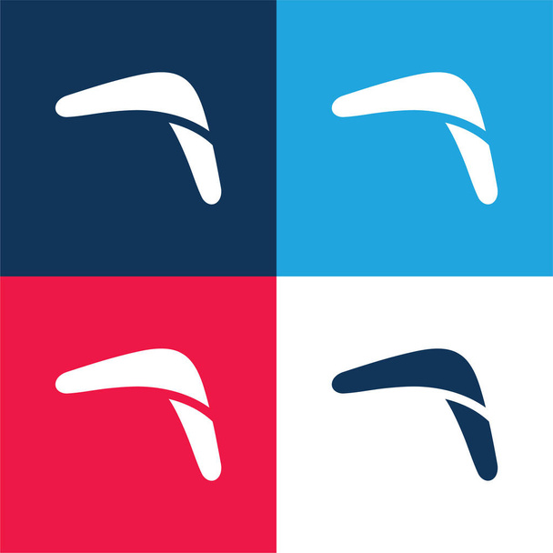Boomerang Stick azul y rojo conjunto de iconos mínimo de cuatro colores - Vector, Imagen