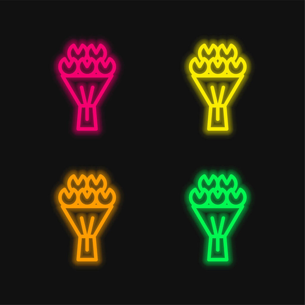 Букет Квітів чотири кольори світячи неонову векторну ікону - Вектор, зображення