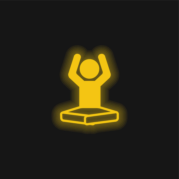 Boy On Lotus Position Flexing Arms yellow glowing neon icon - Vector, Image