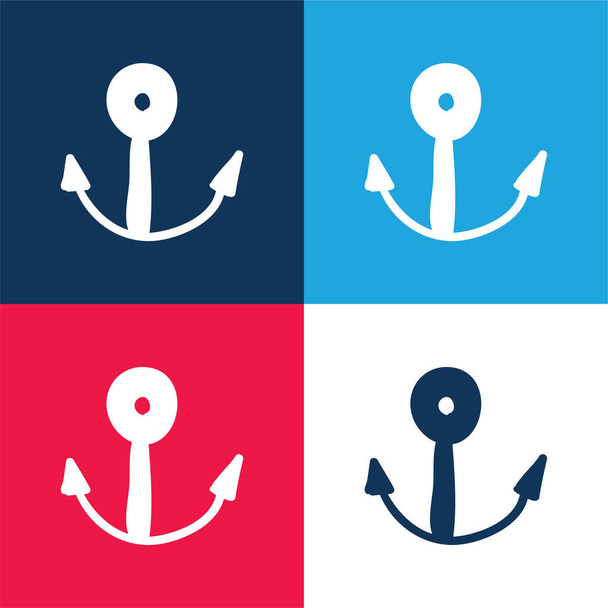 Boat Anchor blue and red four color minimal icon set - Vector, Image