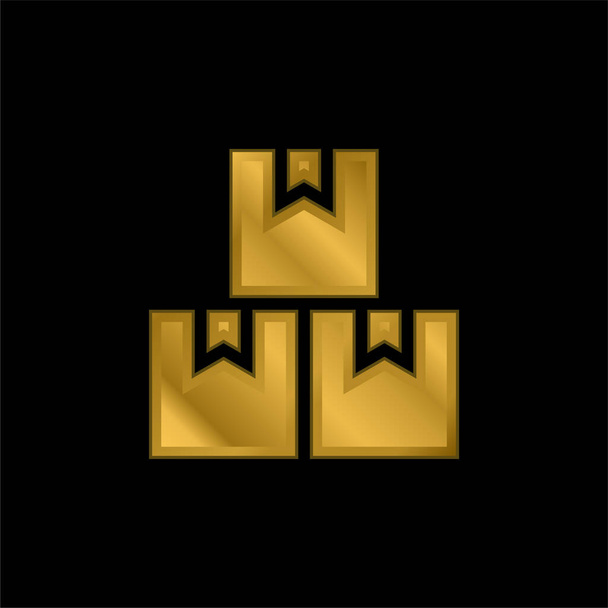 Caixas banhado a ouro ícone metálico ou vetor logotipo - Vetor, Imagem