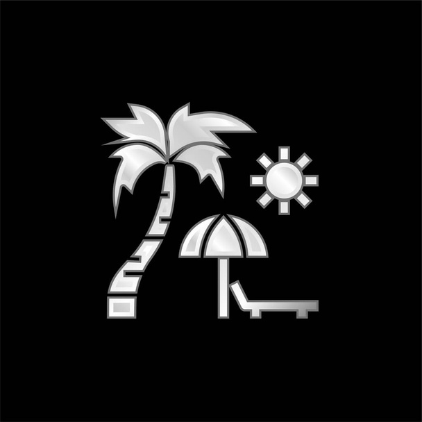 Beach postříbřená kovová ikona - Vektor, obrázek