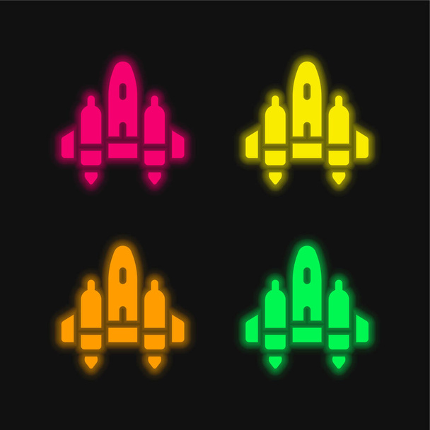 Aircraft four color glowing neon vector icon - Vector, Image
