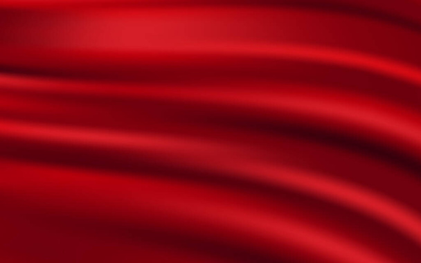 Fundo de tecido de seda vermelho de luxo. Cetim vermelho com dobras onduladas. Textura material de veludo de cetim com malha gradiente para um design elegante e luxuoso com espaço para texto. Vector fundo abstrato EPS10 - Vetor, Imagem