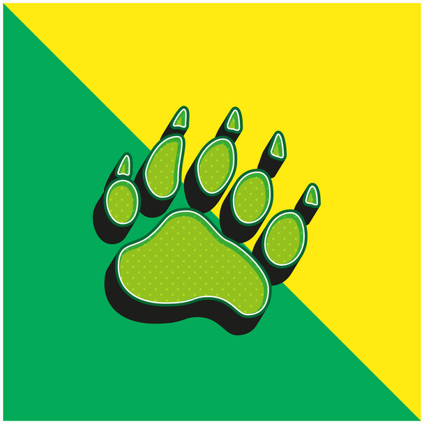 Bear Pawprint Vihreä ja keltainen moderni 3d vektori kuvake logo - Vektori, kuva