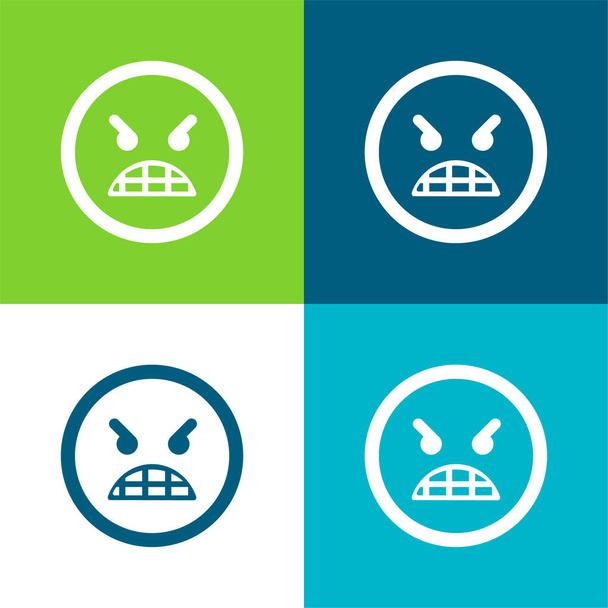 Irritado Emoticon Face Flat quatro cores conjunto de ícones mínimos - Vetor, Imagem