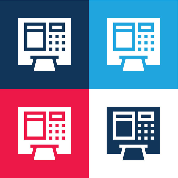 ATM niebieski i czerwony zestaw czterech kolorów minimalny zestaw ikon - Wektor, obraz