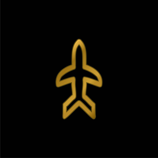 Αεροπλάνο χέρι σχεδιάζεται περίγραμμα που δείχνει μέχρι επιχρυσωμένο μεταλλικό εικονίδιο ή το διάνυσμα λογότυπο - Διάνυσμα, εικόνα